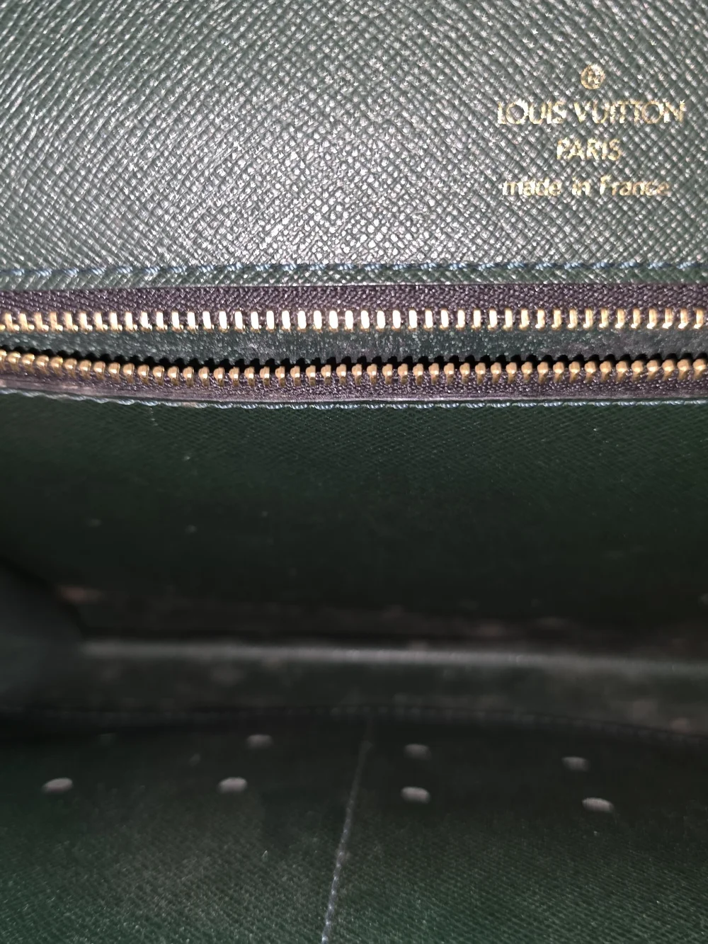 VINTAGE Louis Vuitton Taiga Green Leather Koura Clutch with Brass Lock